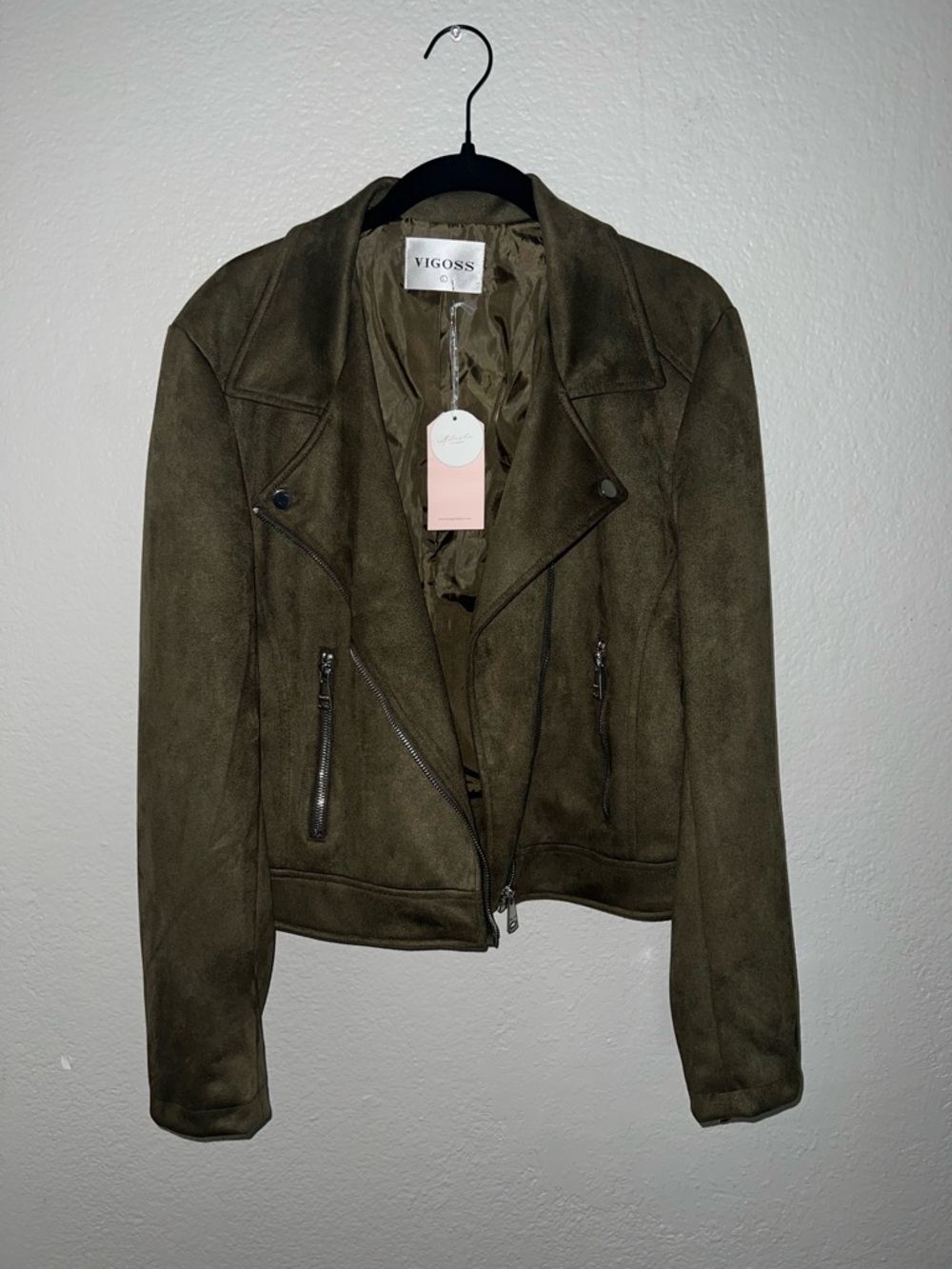 Vigoss Olive Suede-Look Moto Jacket
